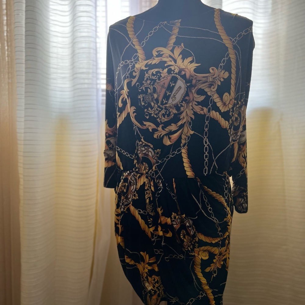 Black and Gold chain print dress